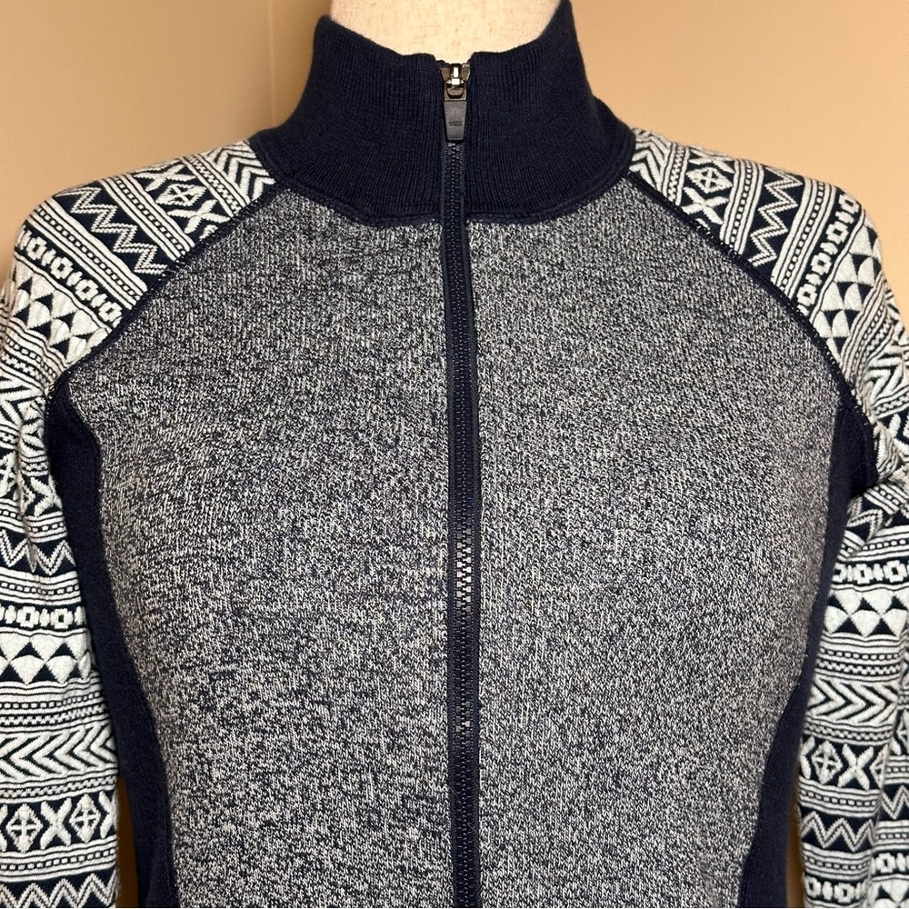 Title Nine Wool Blend Fair Isle Cardigan Sweater Coat Women’s Medium Navy